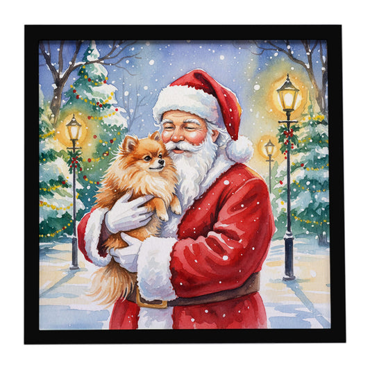 Buy this Pomeranian with Santa Claus Framed Metal Print