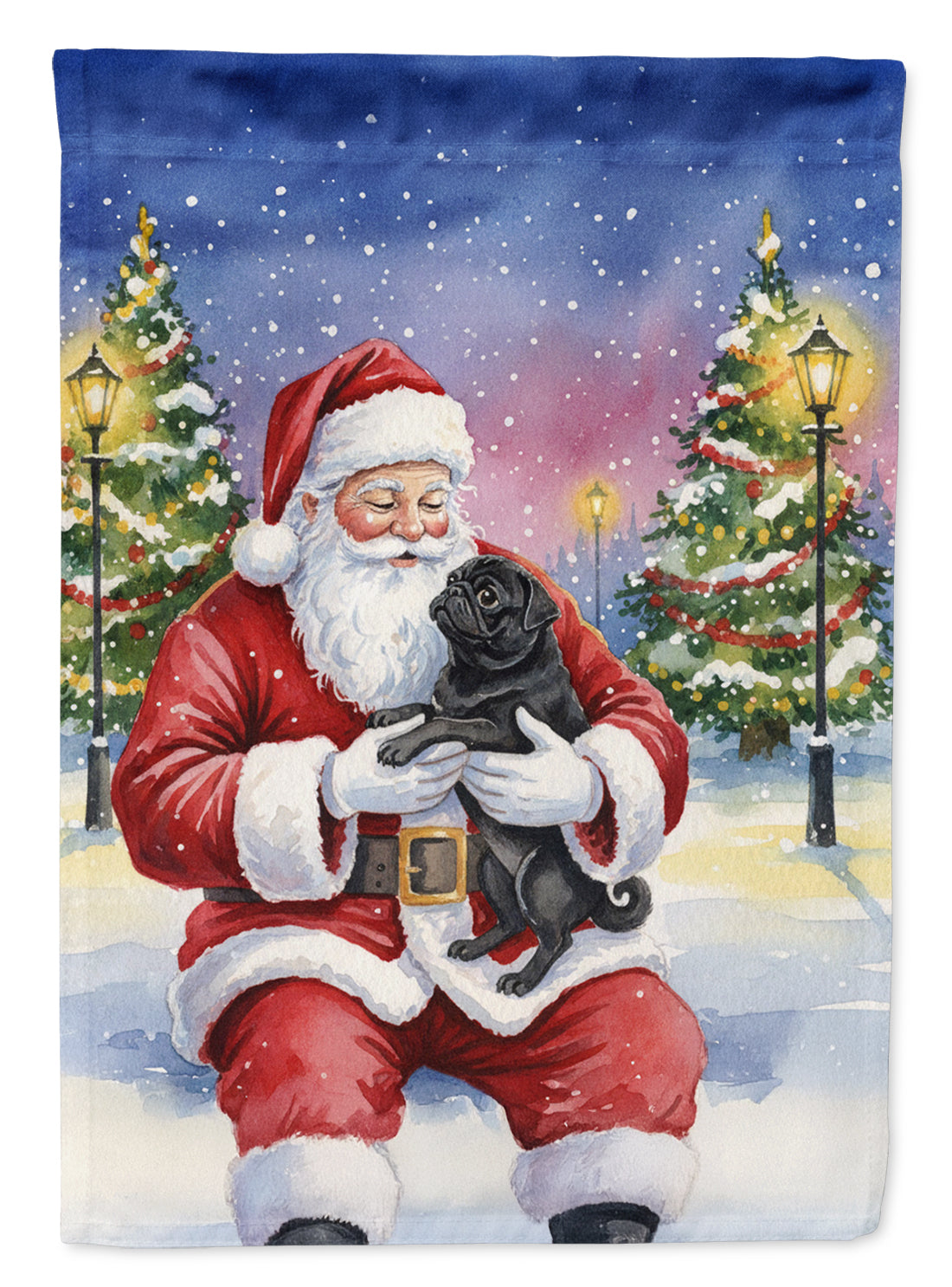 Buy this Black Pug with Santa Claus House Flag