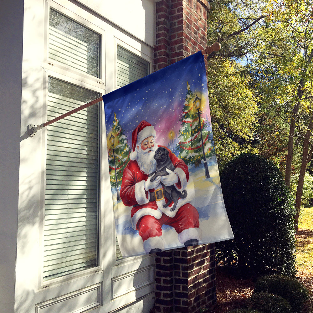 Black Pug with Santa Claus House Flag