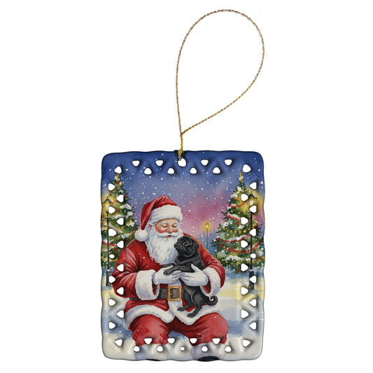 Buy this Black Pug with Santa Claus Porcelain Ornament