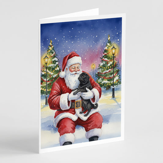 Buy this Black Pug with Santa Claus Greeting Cards Pack of 8