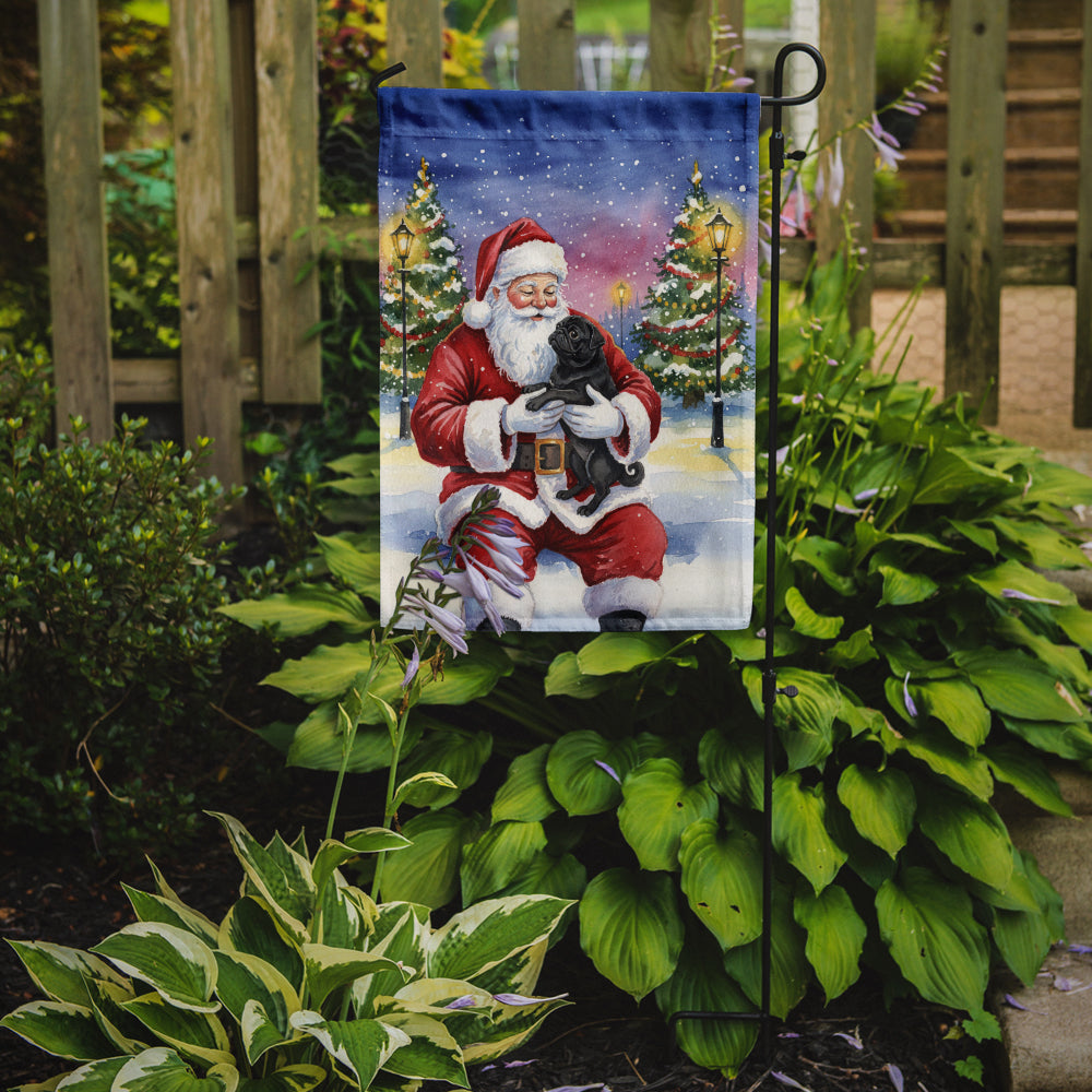 Black Pug with Santa Claus Garden Flag