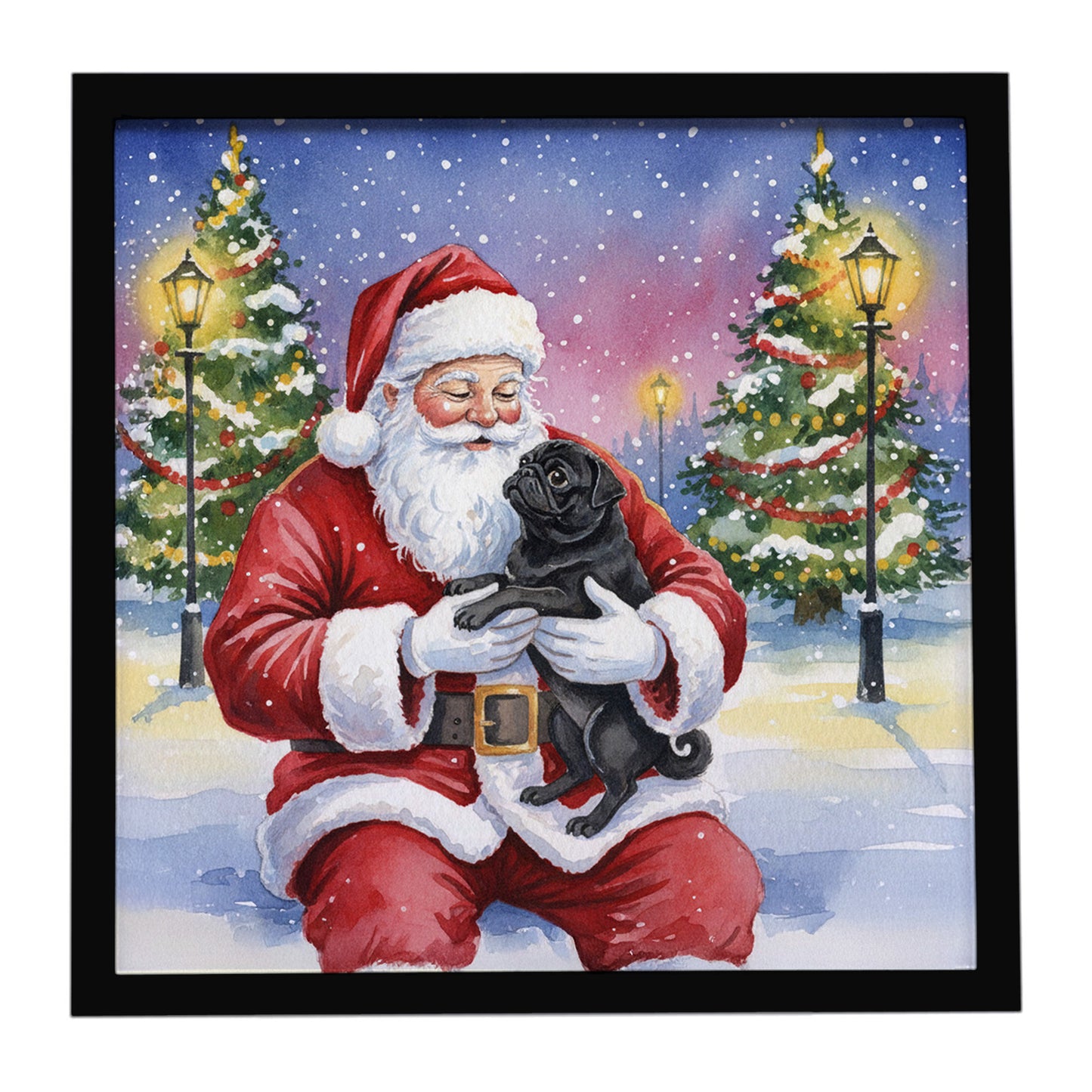 Buy this Black Pug with Santa Claus Framed Metal Print