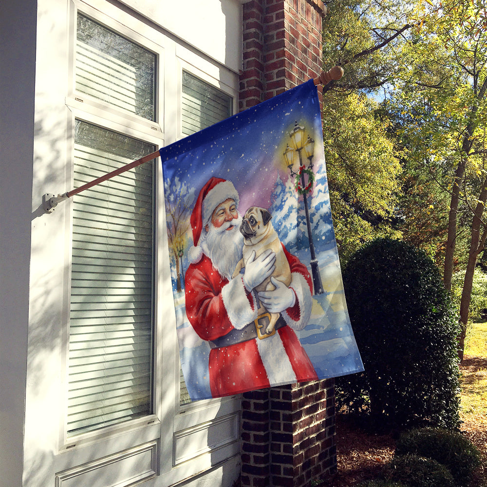 Pug with Santa Claus House Flag