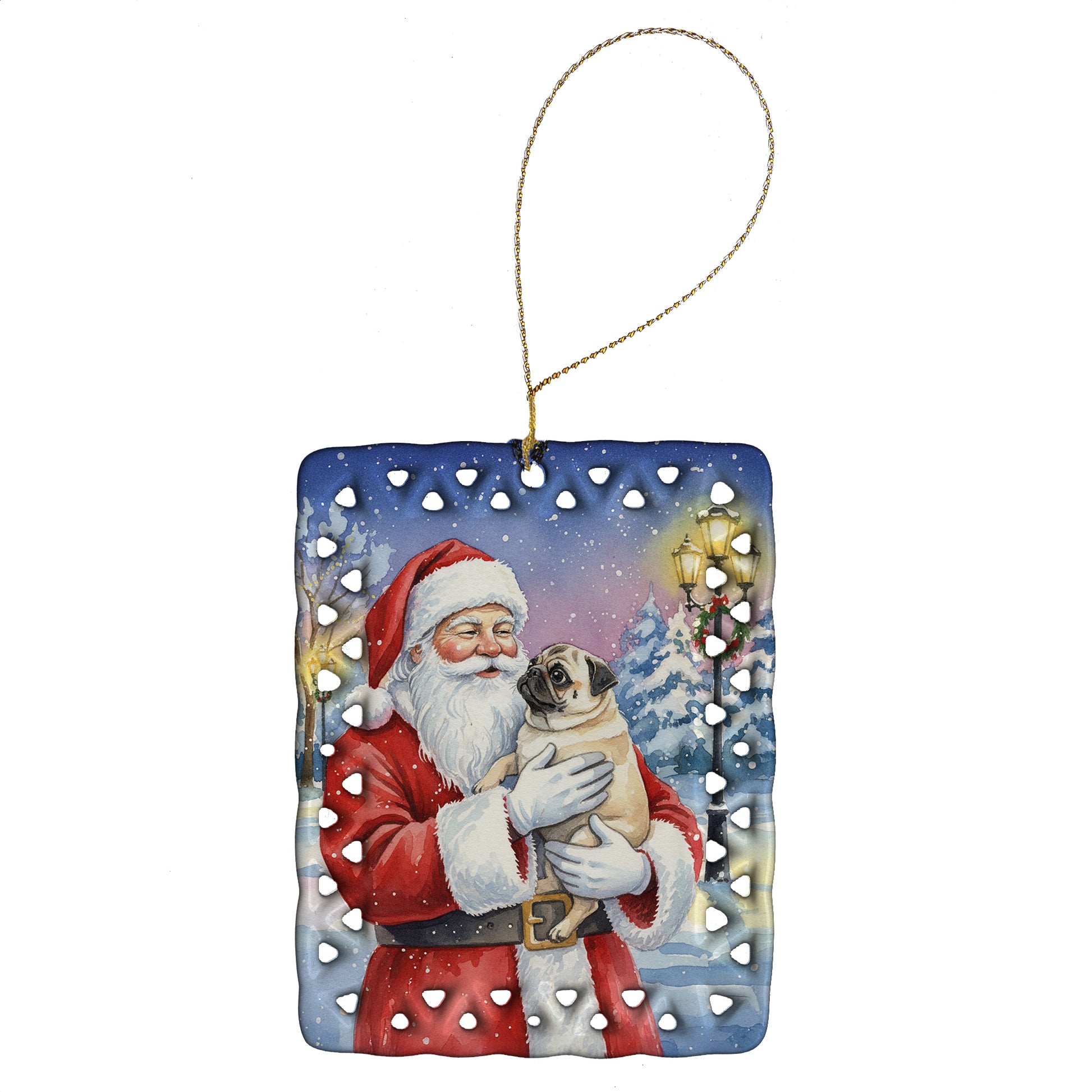 Buy this Pug with Santa Claus Porcelain Ornament