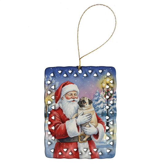 Buy this Pug with Santa Claus Porcelain Ornament