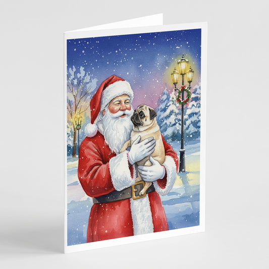 Buy this Pug with Santa Claus Greeting Cards Pack of 8