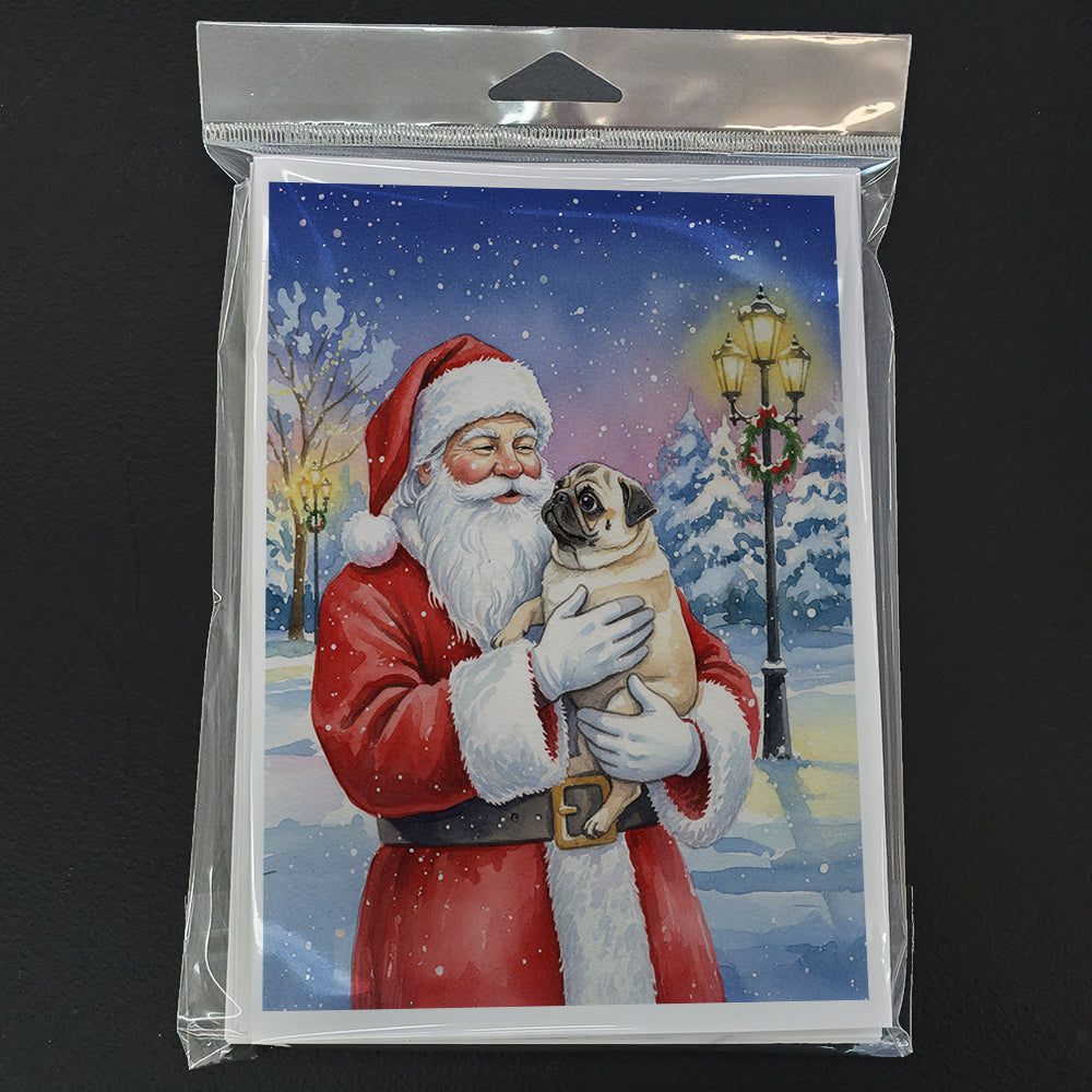 Pug with Santa Claus Greeting Cards Pack of 8