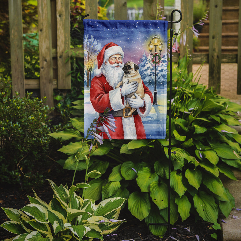 Pug with Santa Claus Garden Flag