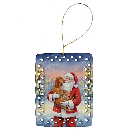 Buy this Redbone Coonhound with Santa Claus Porcelain Ornament