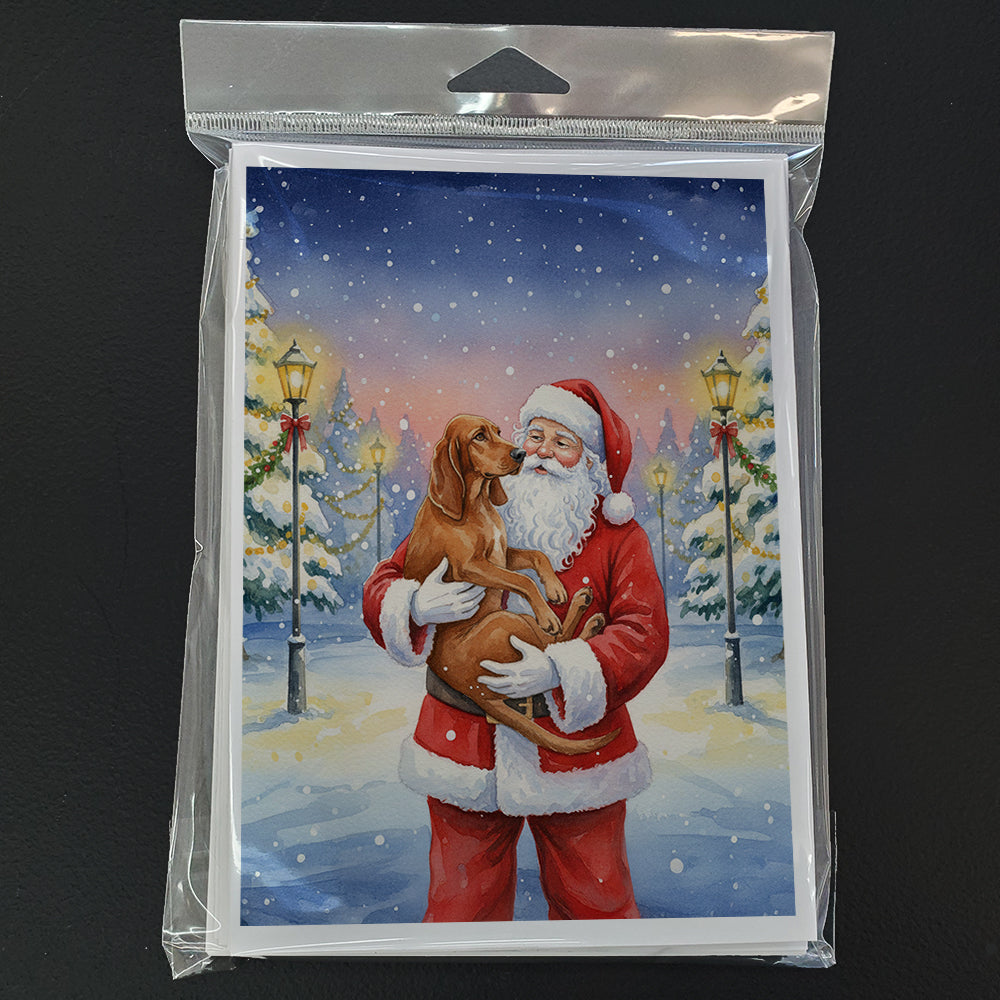 Redbone Coonhound with Santa Claus Greeting Cards Pack of 8