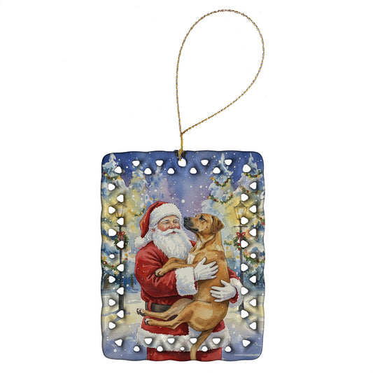 Buy this Rhodesian Ridgeback with Santa Claus Porcelain Ornament