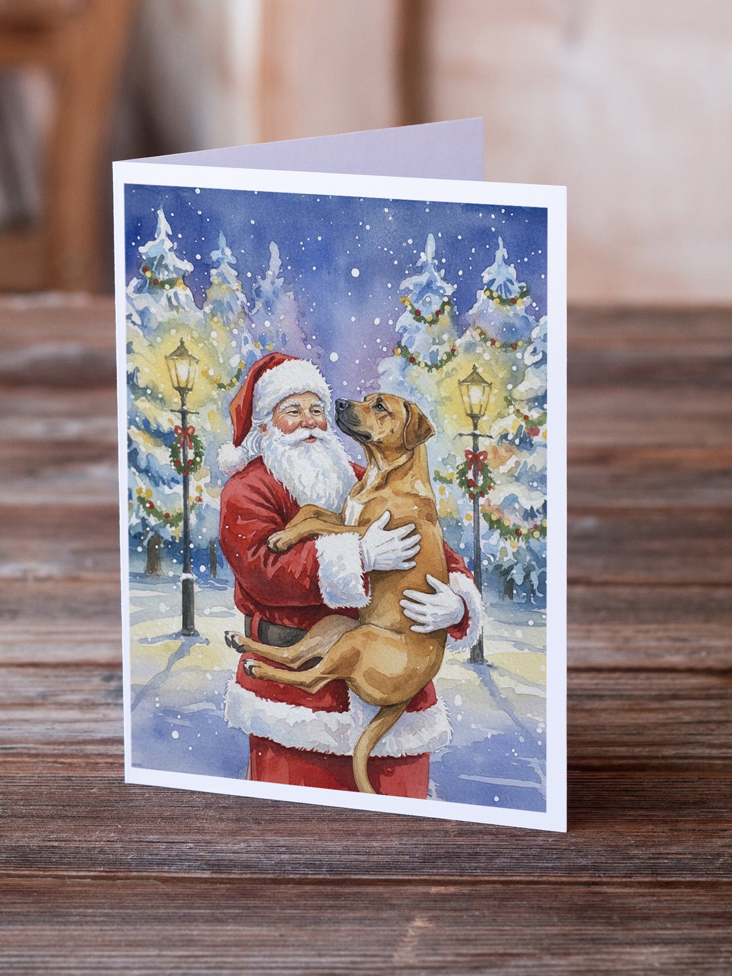 Rhodesian Ridgeback with Santa Claus Greeting Cards Pack of 8