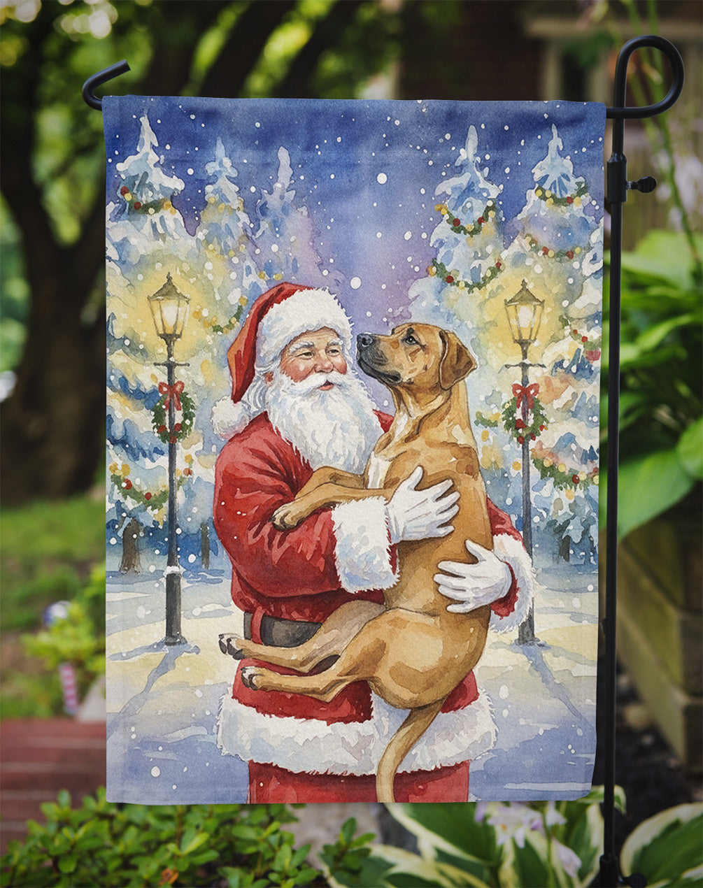 Rhodesian Ridgeback with Santa Claus Garden Flag