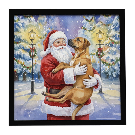 Buy this Rhodesian Ridgeback with Santa Claus Framed Metal Print