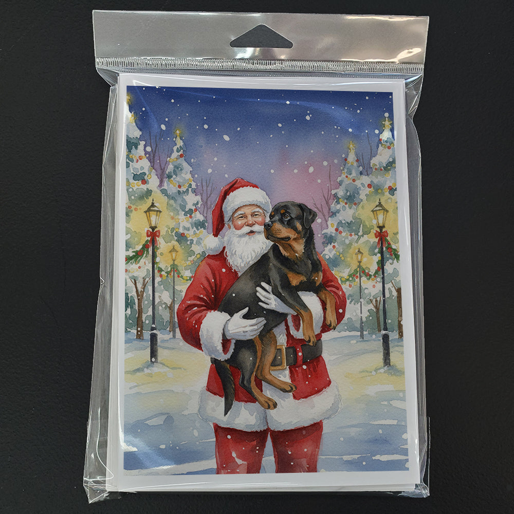 Rottweiler with Santa Claus Greeting Cards Pack of 8