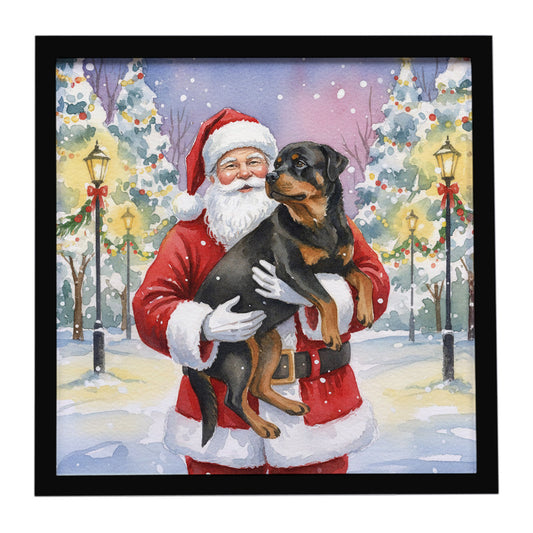 Buy this Rottweiler with Santa Claus Framed Metal Print