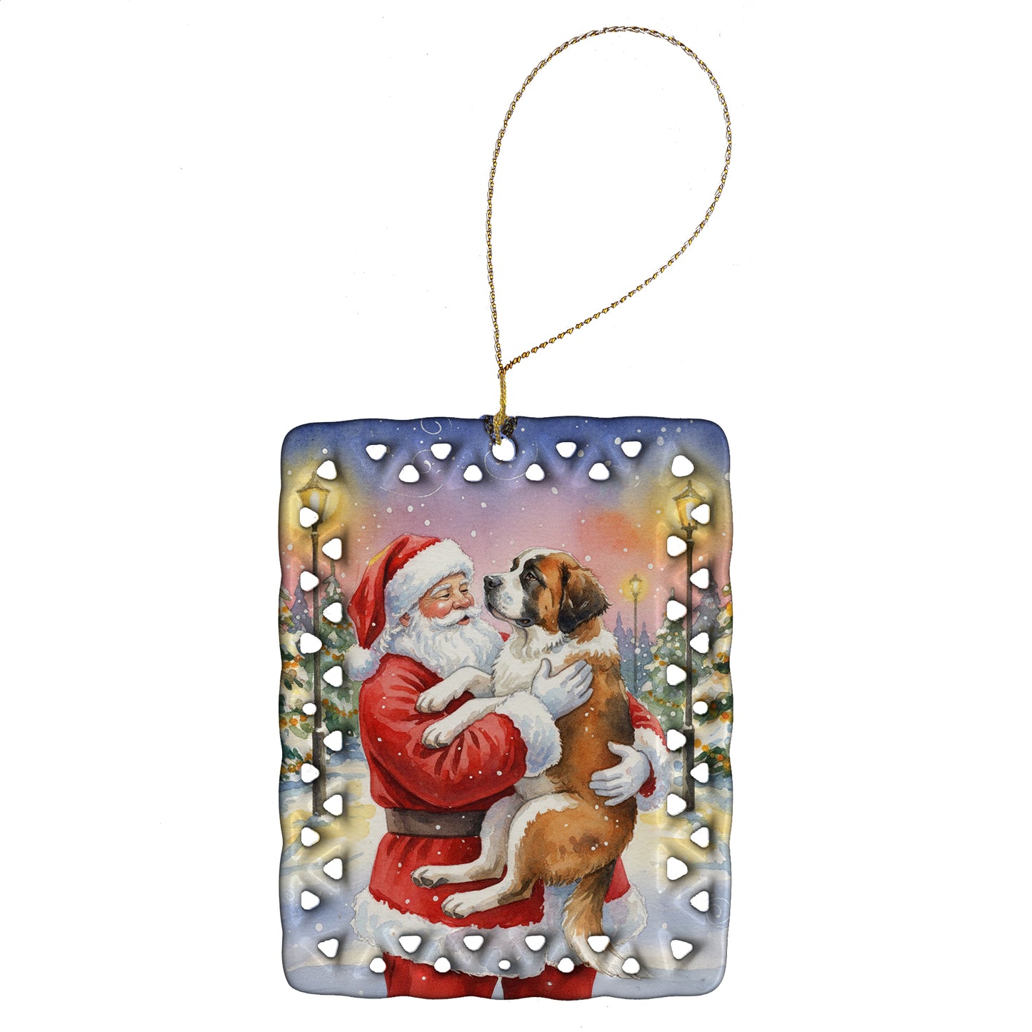 Buy this Saint Bernard with Santa Claus Porcelain Ornament