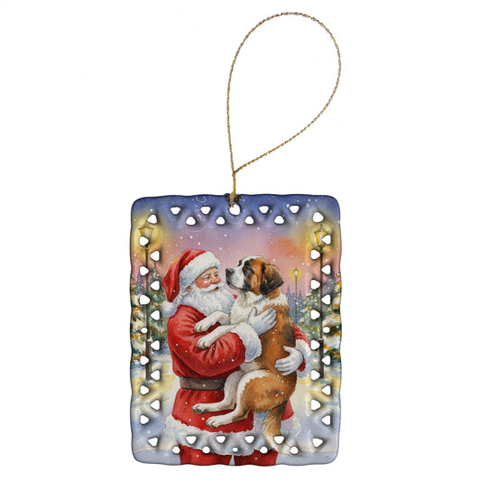Buy this Saint Bernard with Santa Claus Porcelain Ornament