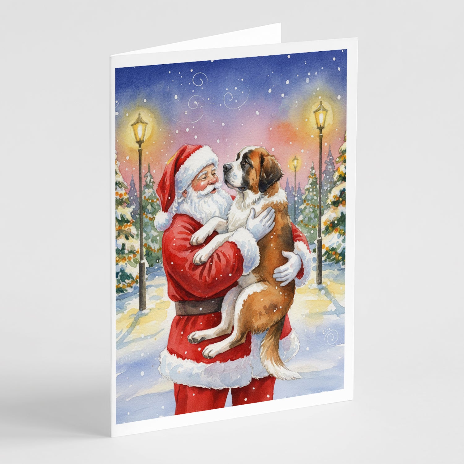 Buy this Saint Bernard with Santa Claus Greeting Cards Pack of 8