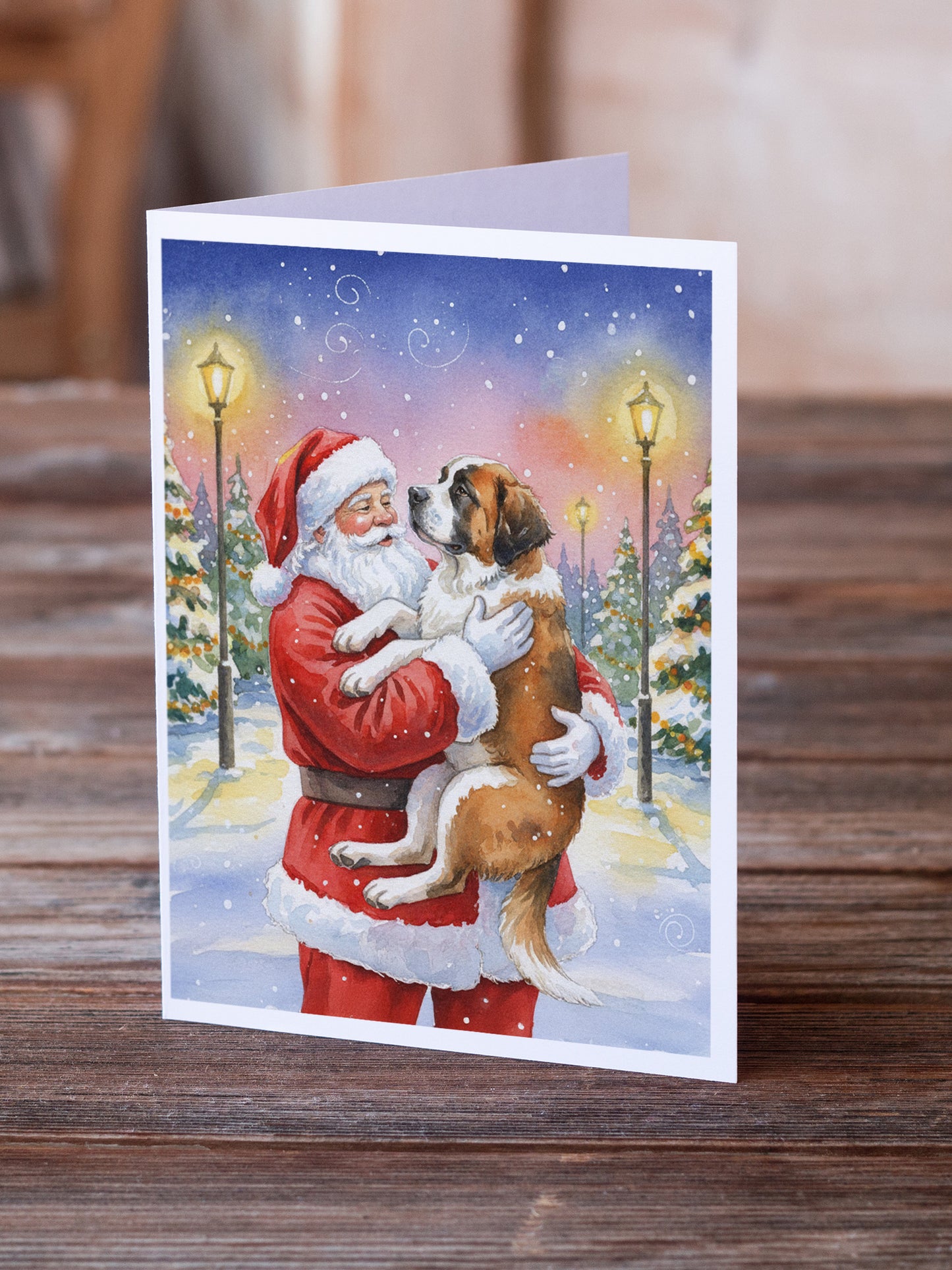 Saint Bernard with Santa Claus Greeting Cards Pack of 8