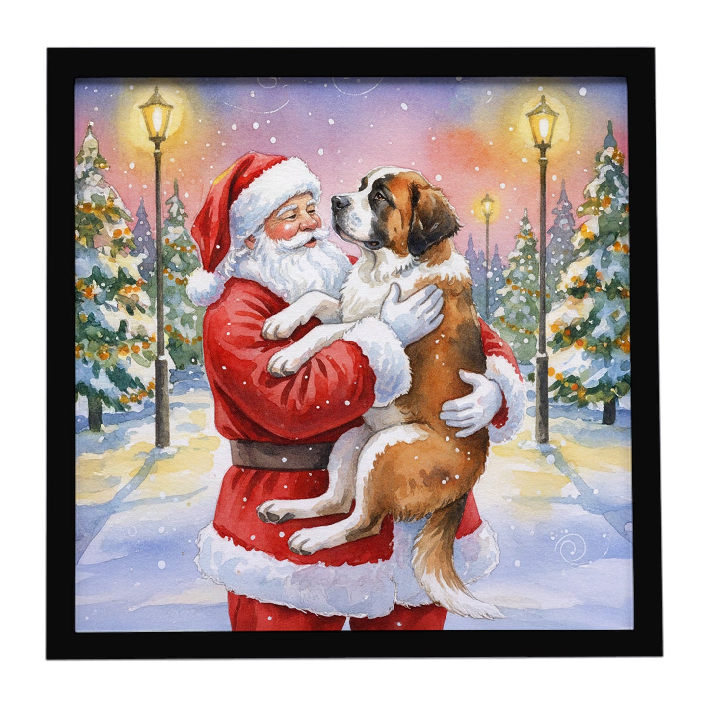 Buy this Saint Bernard with Santa Claus Framed Metal Print