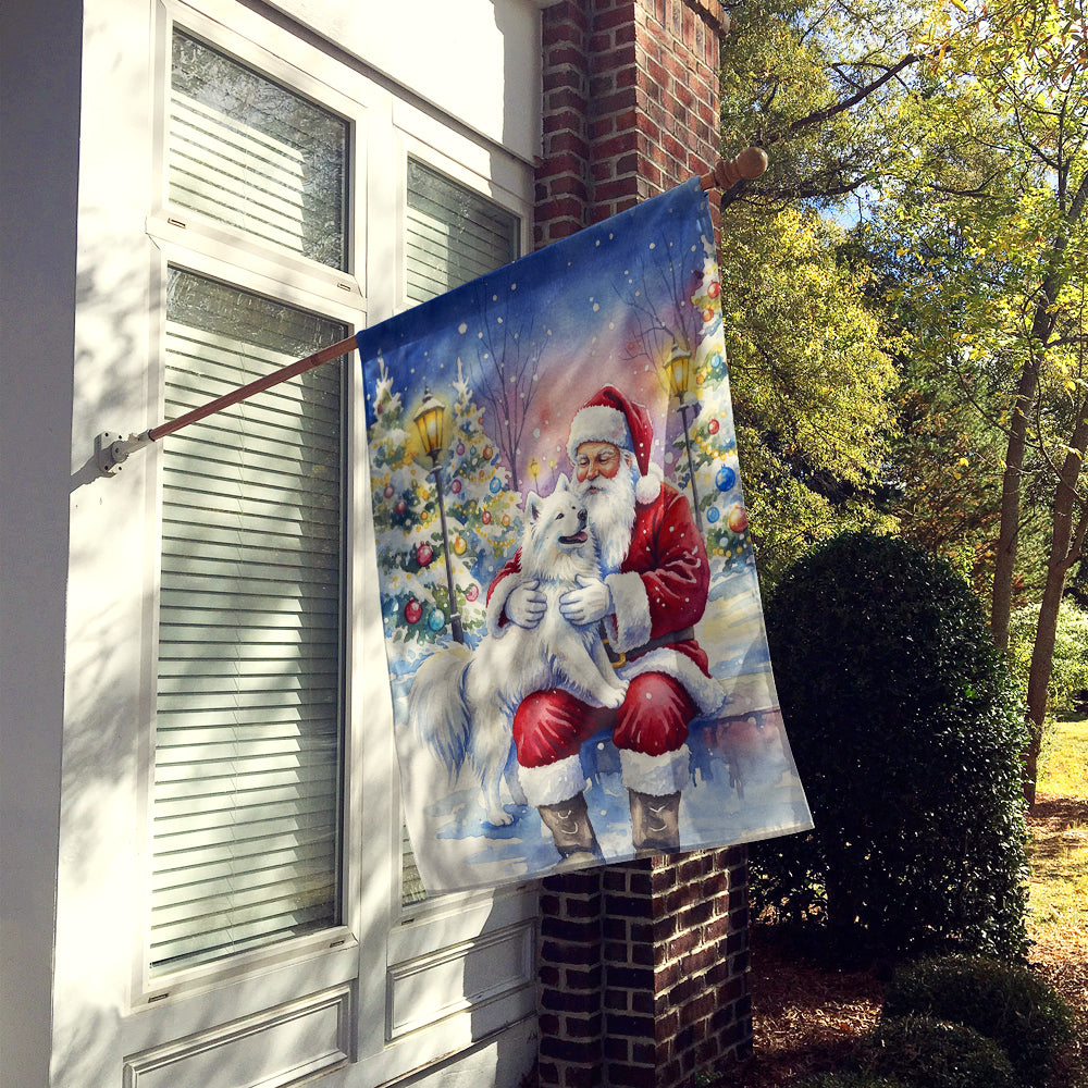 Samoyed with Santa Claus House Flag