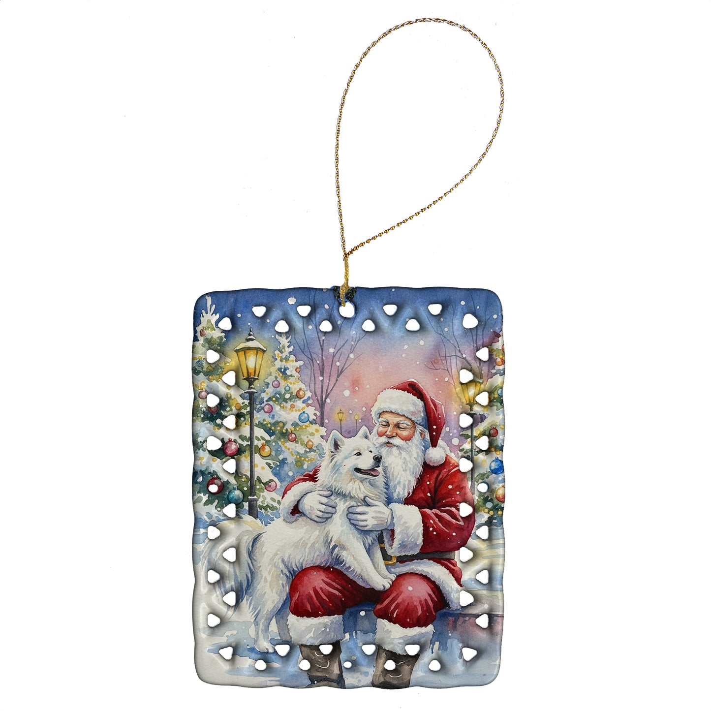 Buy this Samoyed with Santa Claus Porcelain Ornament