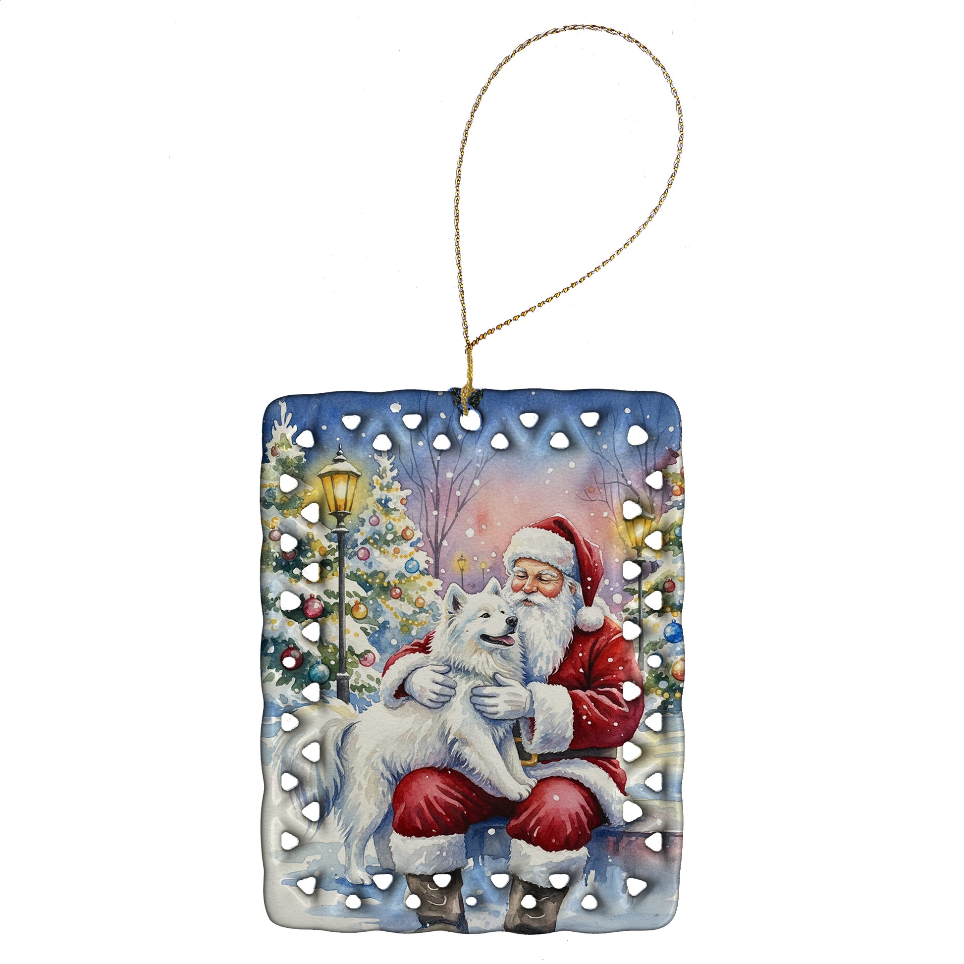 Buy this Samoyed with Santa Claus Porcelain Ornament