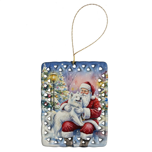 Buy this Samoyed with Santa Claus Porcelain Ornament