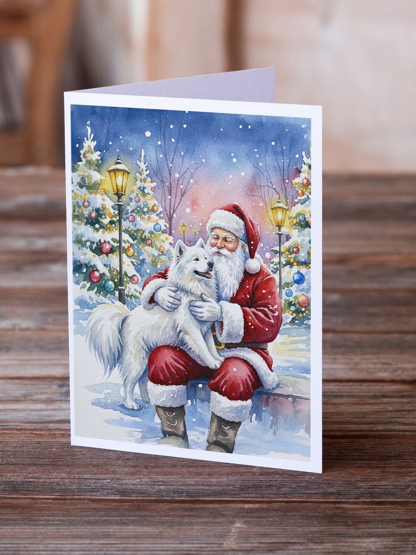 Samoyed with Santa Claus Greeting Cards Pack of 8