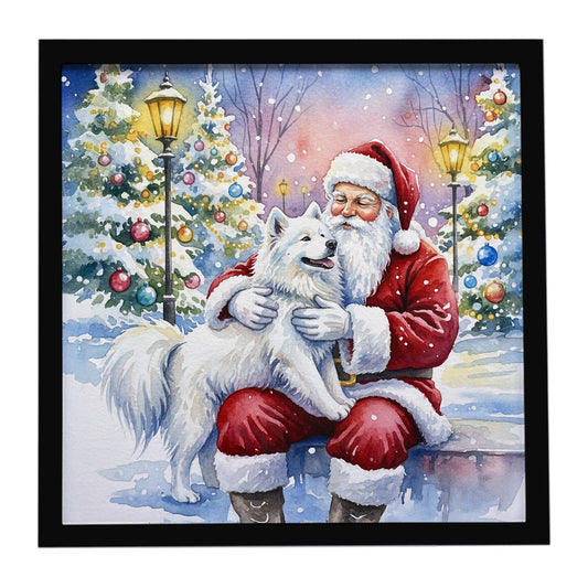 Buy this Samoyed with Santa Claus Framed Metal Print