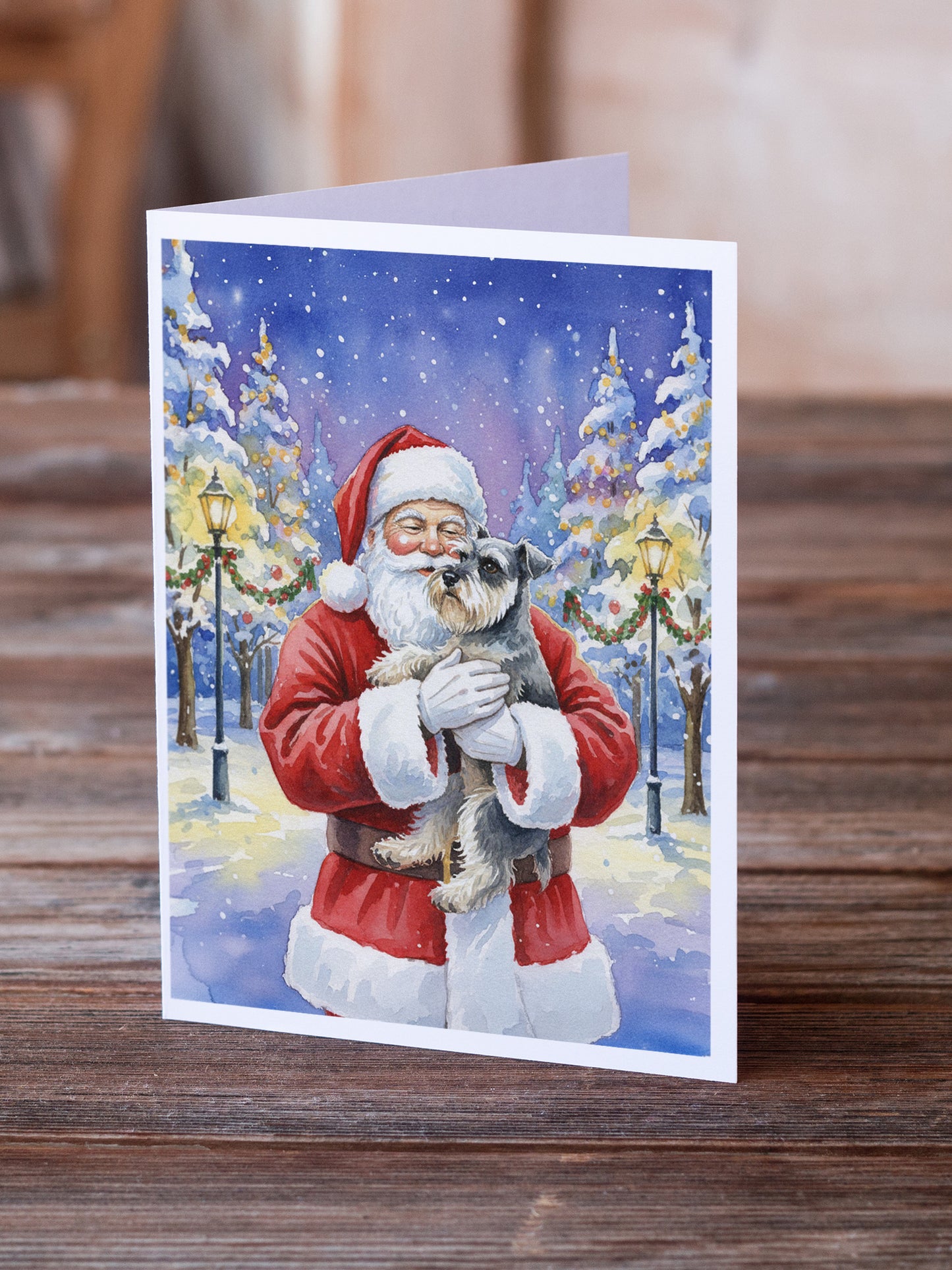 Schnauzer with Santa Claus Greeting Cards Pack of 8