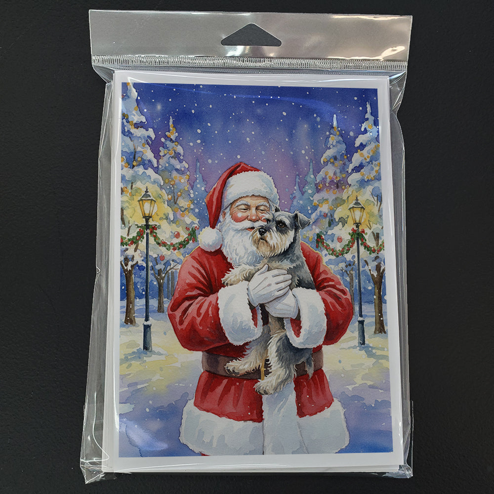 Schnauzer with Santa Claus Greeting Cards Pack of 8