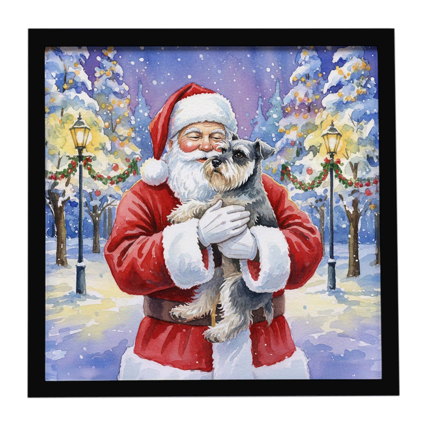 Buy this Schnauzer with Santa Claus Framed Metal Print