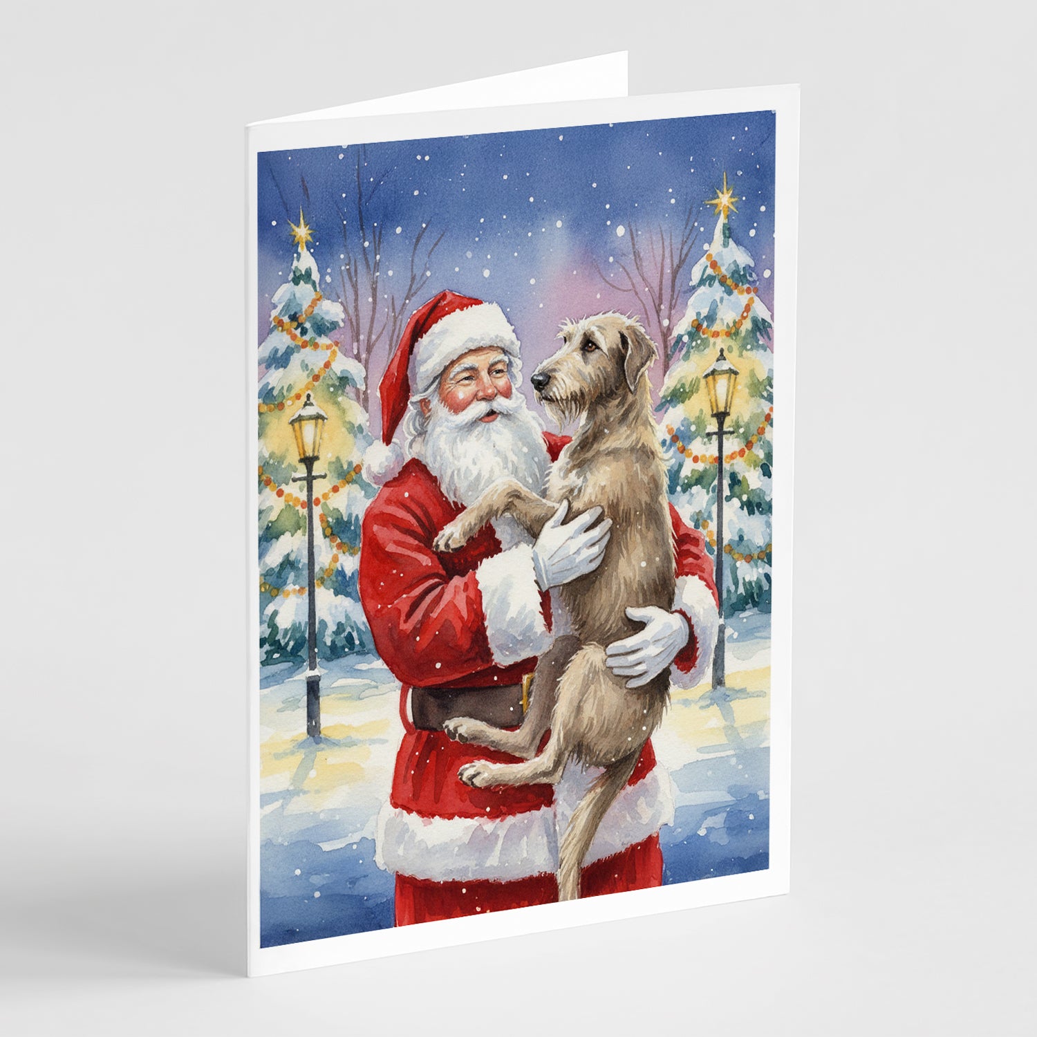 Buy this Scottish Deerhound with Santa Claus Greeting Cards Pack of 8