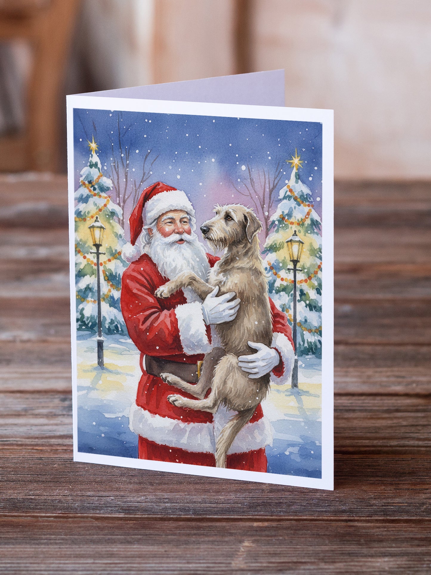 Scottish Deerhound with Santa Claus Greeting Cards Pack of 8