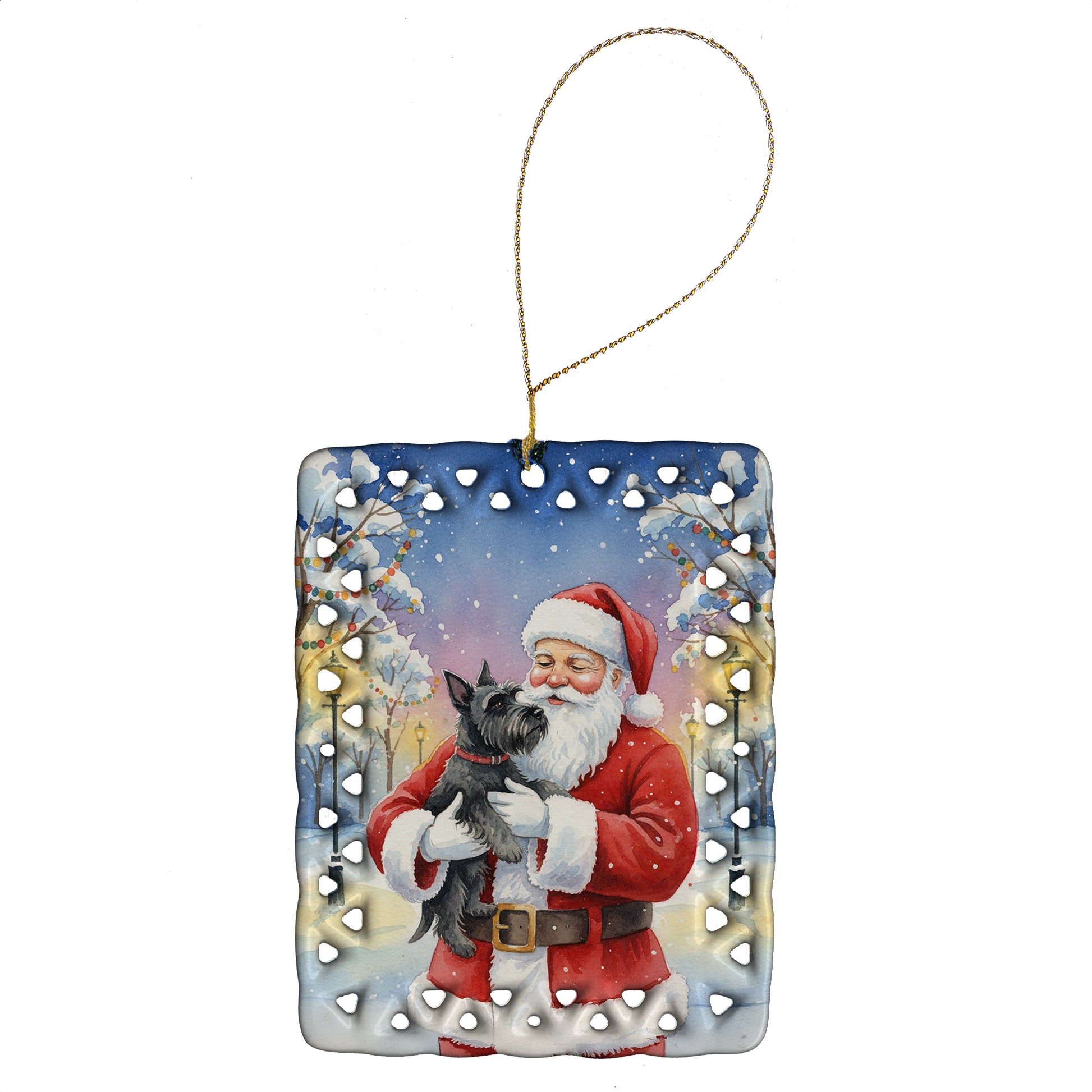 Buy this Scottish Terrier with Santa Claus Porcelain Ornament