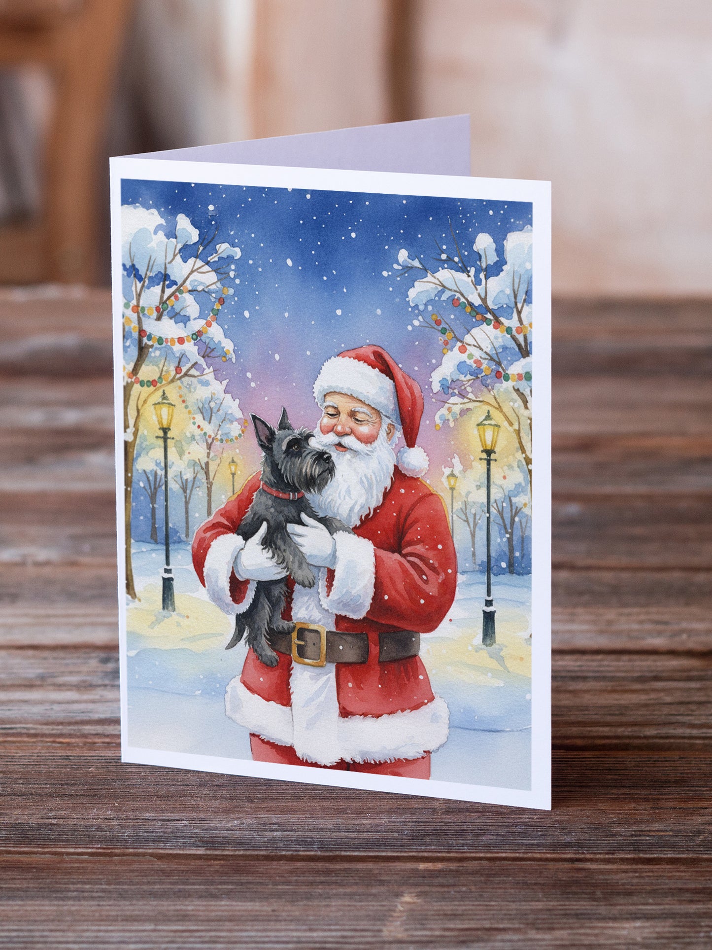 Scottish Terrier with Santa Claus Greeting Cards Pack of 8