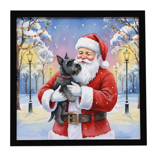 Buy this Scottish Terrier with Santa Claus Framed Metal Print