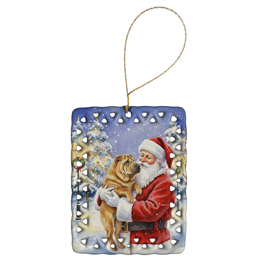 Buy this Shar Pei with Santa Claus Porcelain Ornament