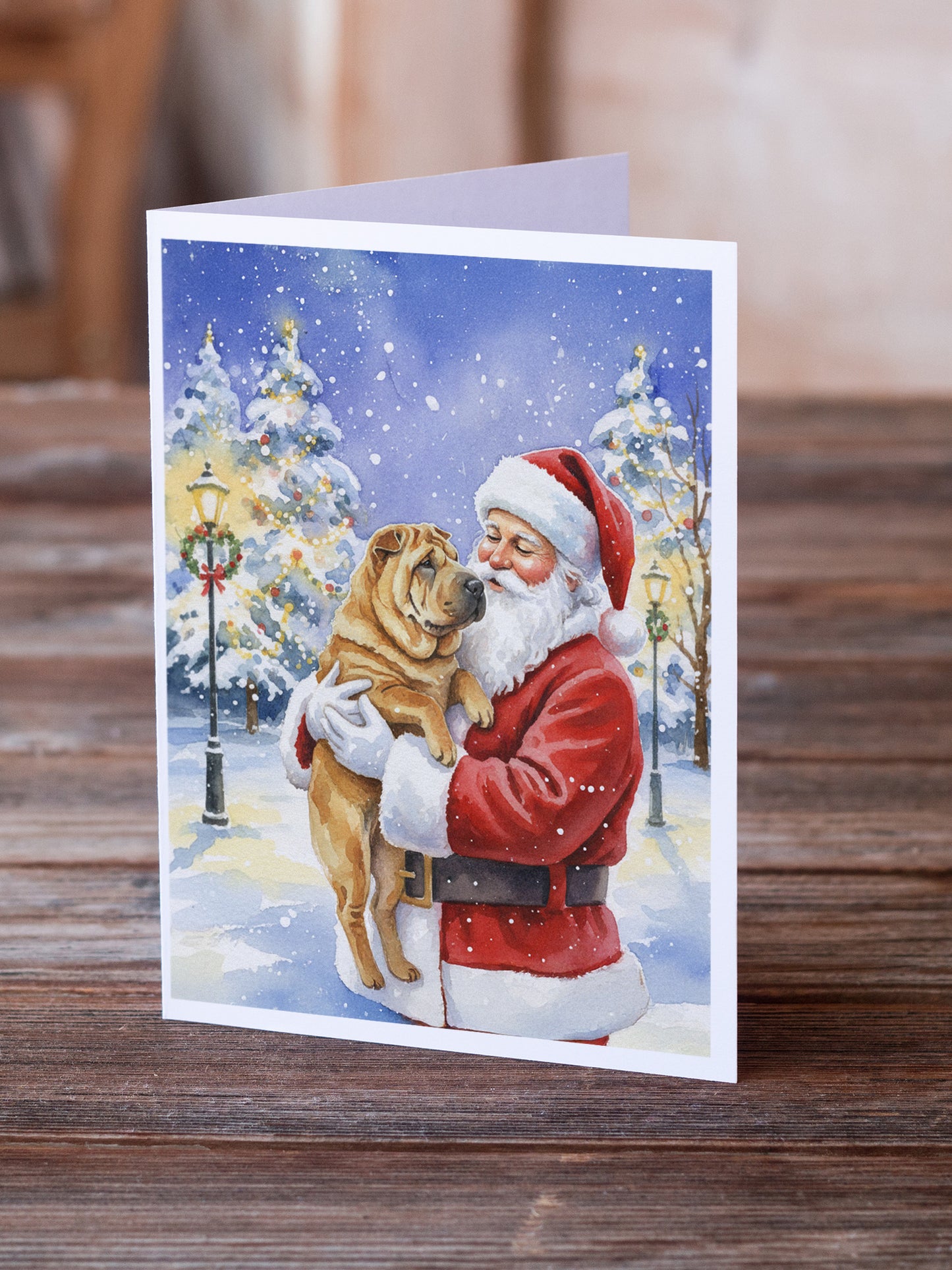 Shar Pei with Santa Claus Greeting Cards Pack of 8