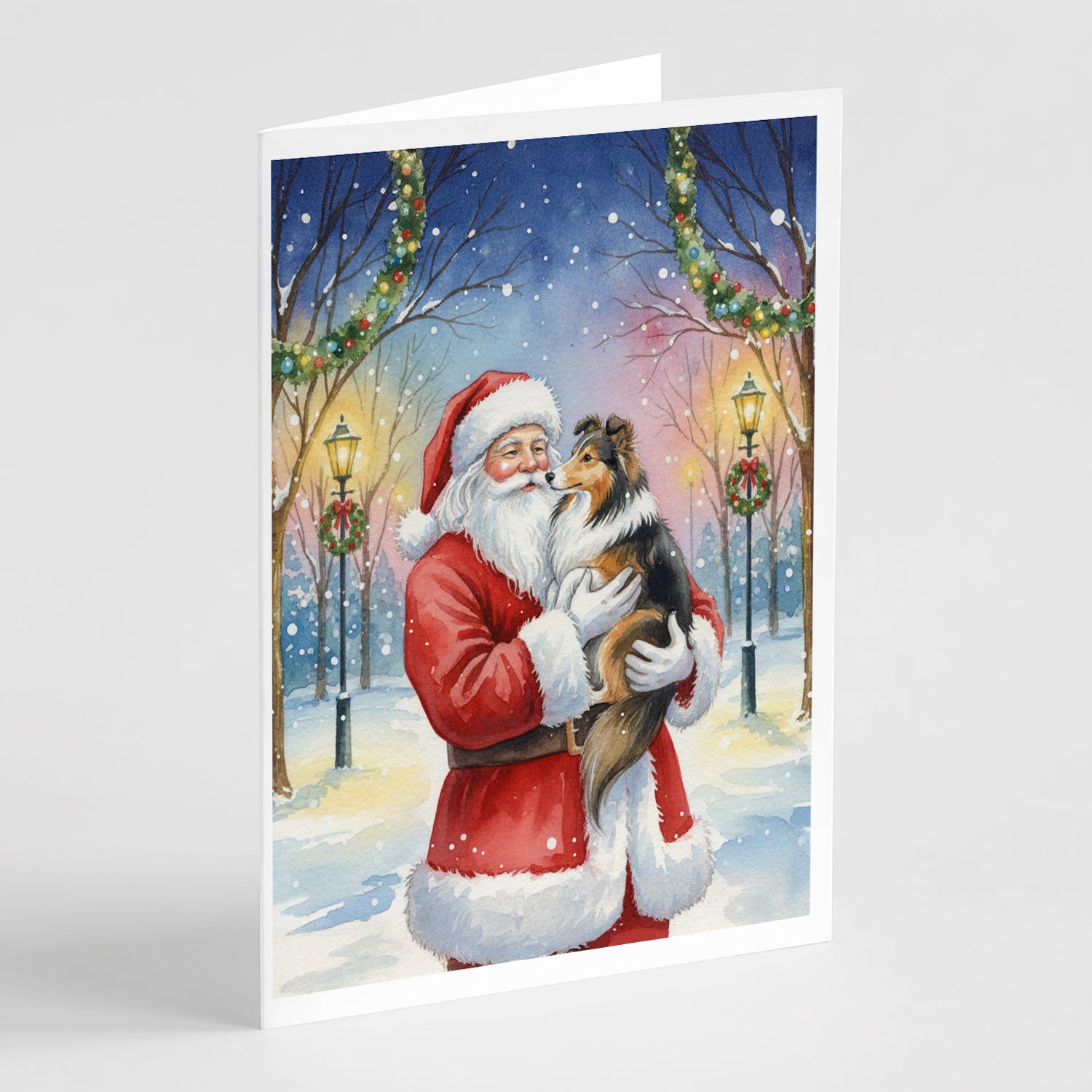 Buy this Sheltie with Santa Claus Greeting Cards Pack of 8