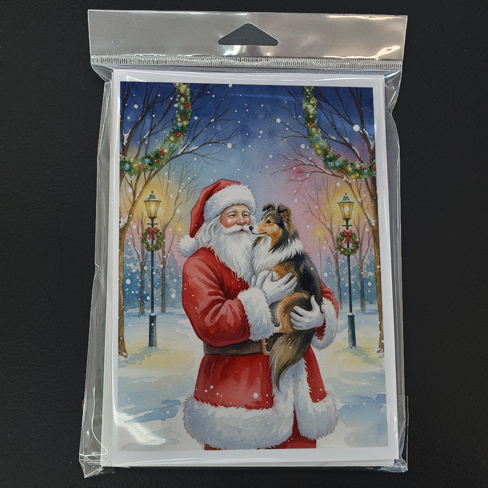 Sheltie with Santa Claus Greeting Cards Pack of 8