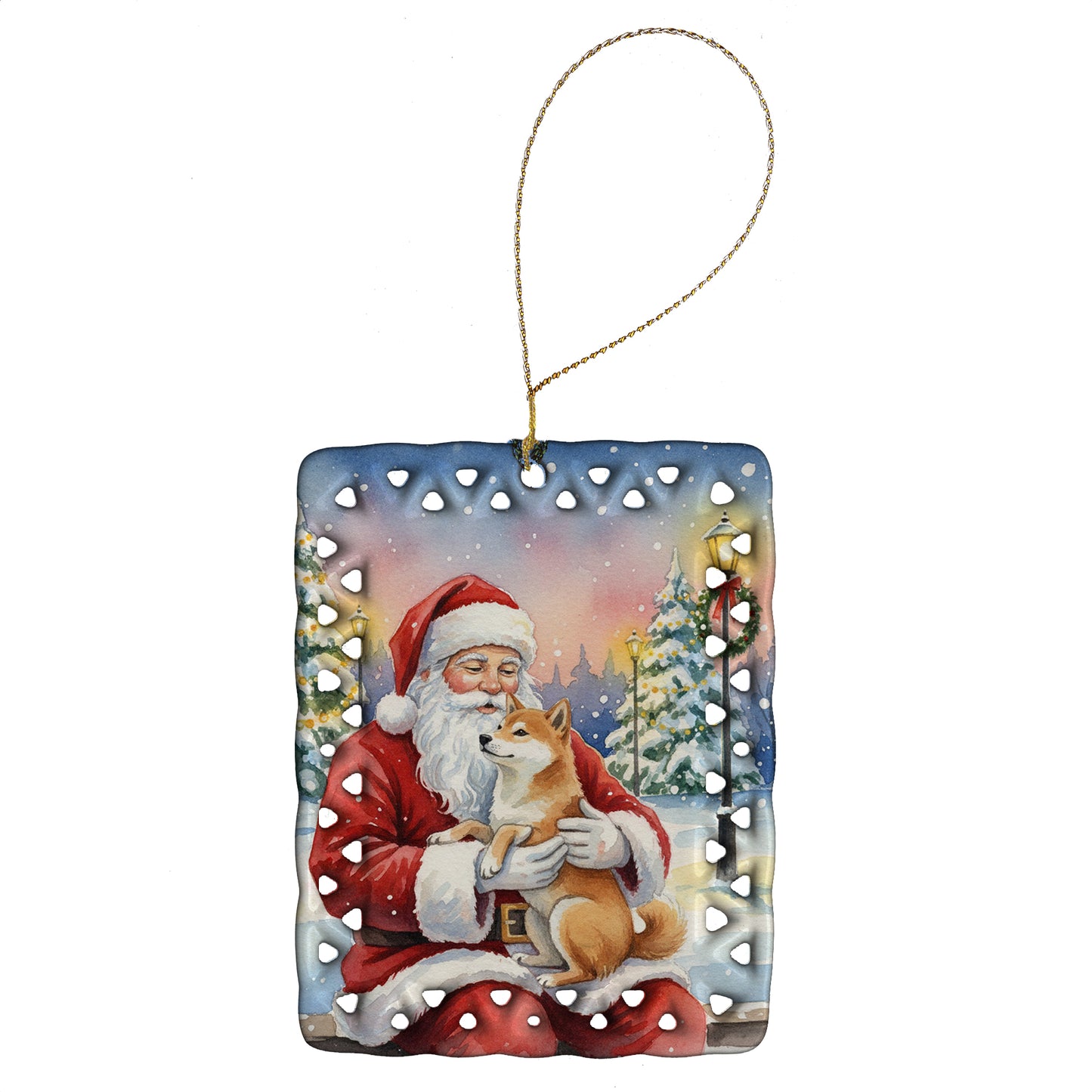 Buy this Shiba Inu with Santa Claus Porcelain Ornament