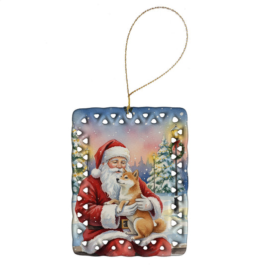 Buy this Shiba Inu with Santa Claus Porcelain Ornament