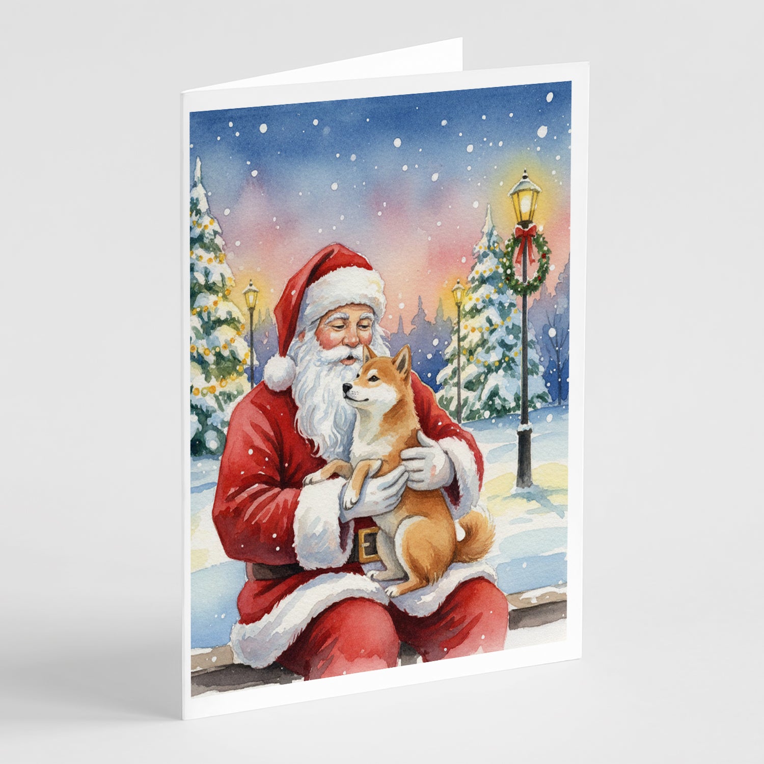 Buy this Shiba Inu with Santa Claus Greeting Cards Pack of 8