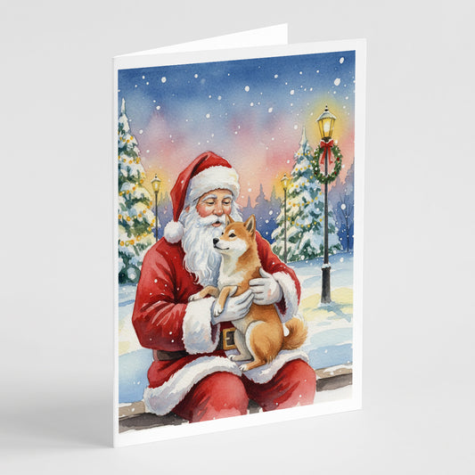 Buy this Shiba Inu with Santa Claus Greeting Cards Pack of 8