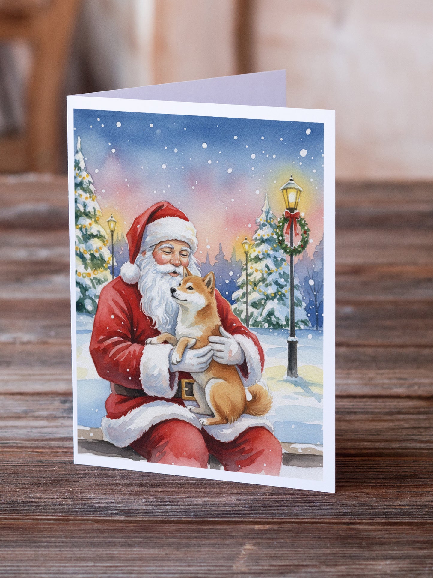 Shiba Inu with Santa Claus Greeting Cards Pack of 8