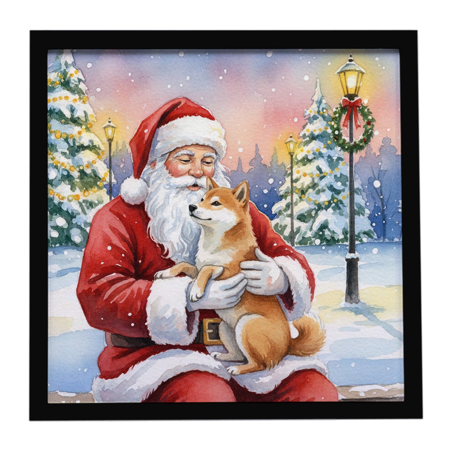 Buy this Shiba Inu with Santa Claus Framed Metal Print